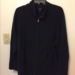 Lands End Full Zip 100% Cotton Black Cardigan 2X